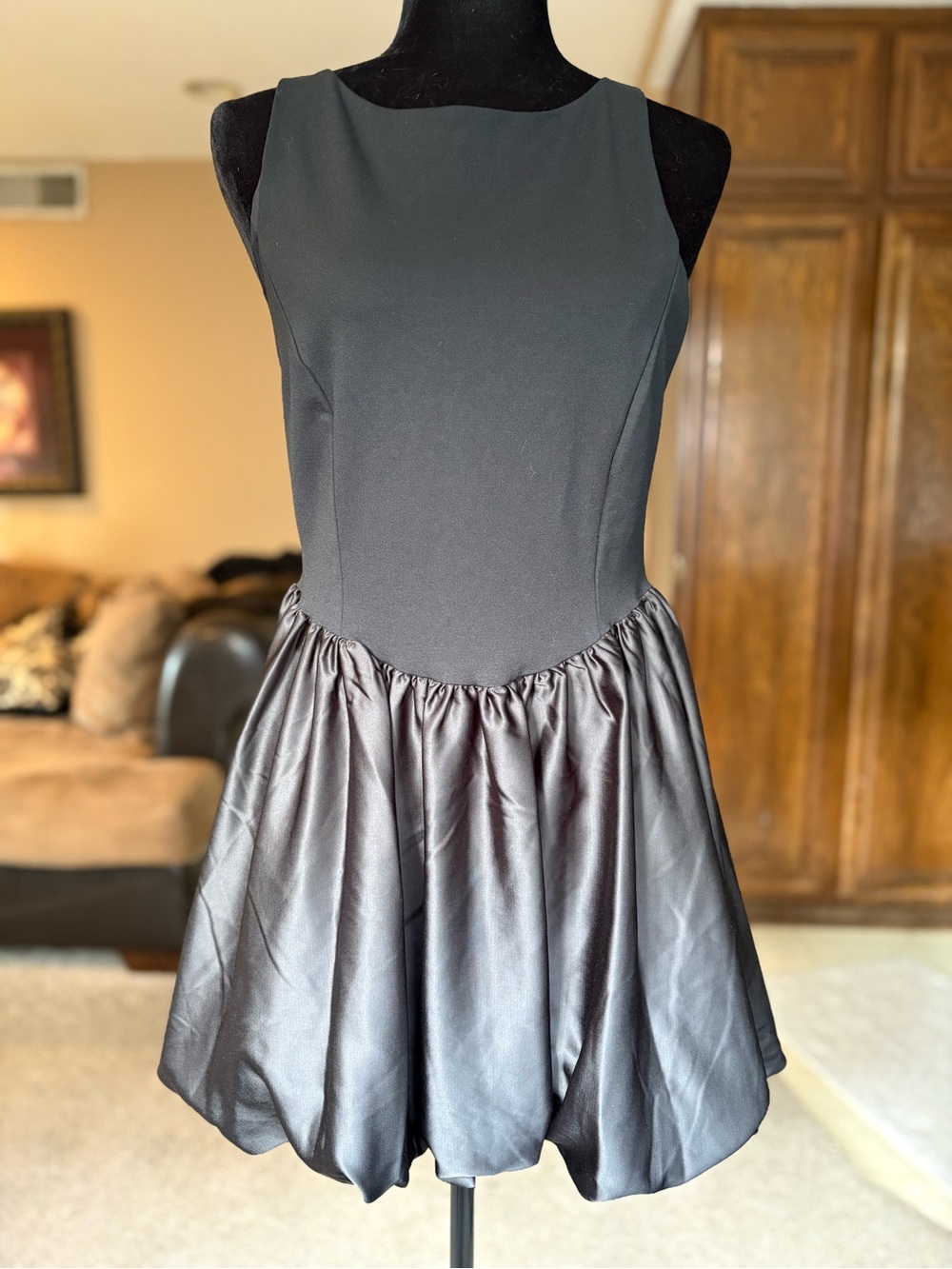 Maeve Black Mini Dress with Satin Bubble Skirt